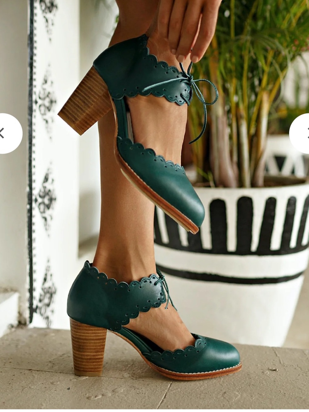 Dance Queen Leather Heels in Teal Green - Women's Scalloped Lace-Up Block Heel